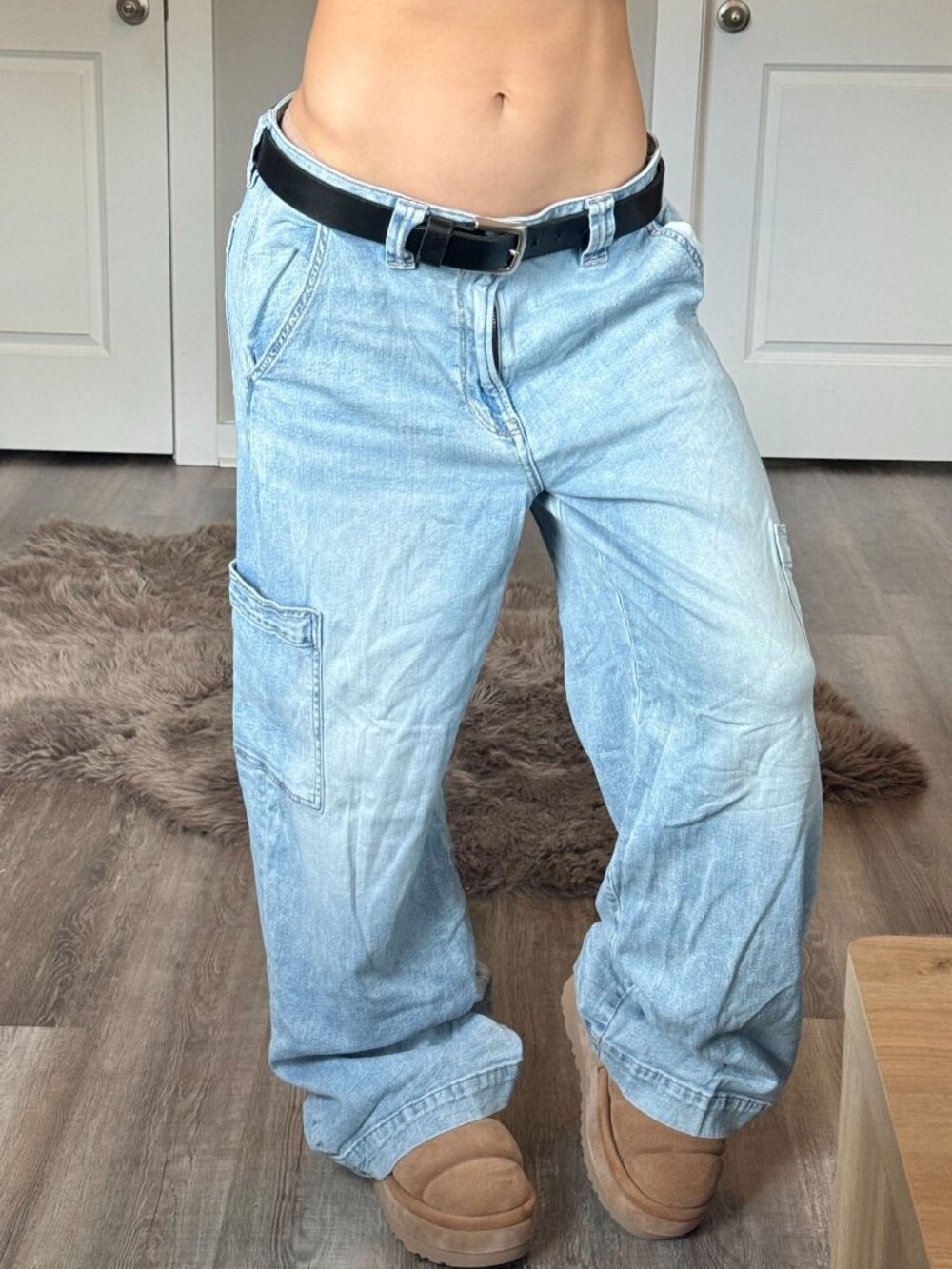 American Eagle Super High-Rise Baggy Wide Leg Cargo Jeans Womens 12R Grunge Y2K